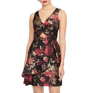Rachel Roy Black Floral Jacquard Cutout Fit & Flare Dress